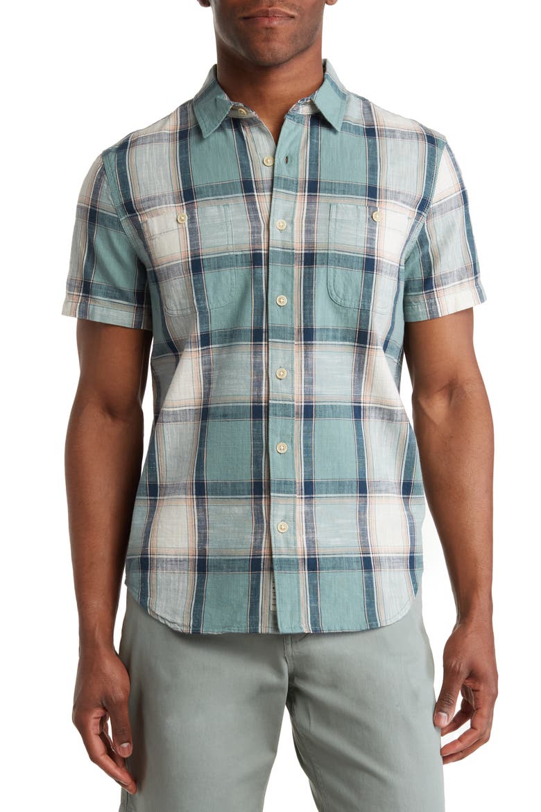 Mason Short Sleeve Workwear Button-Up Shirt, Main, color, GREEN MULTI