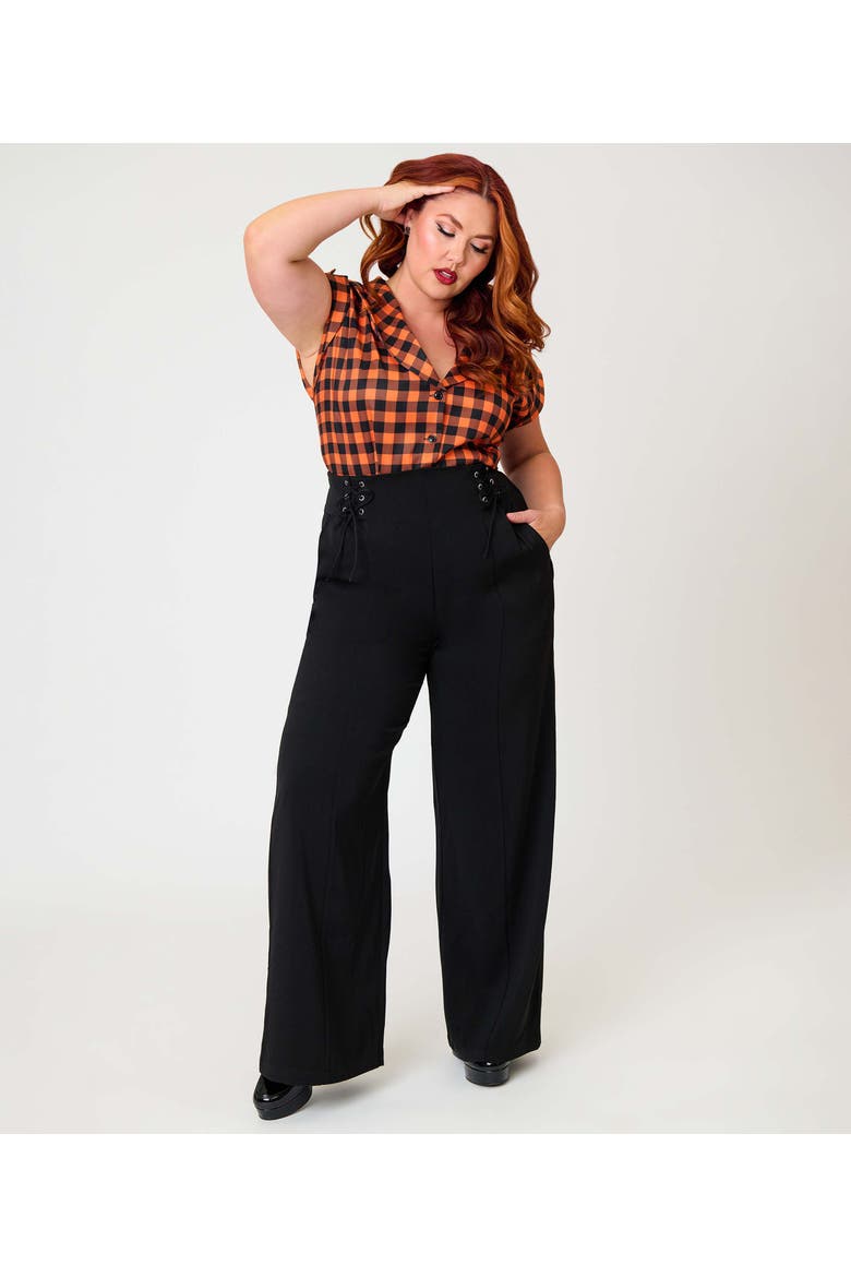 Plus Size Lace Up High Waist Trousers, Main, color, Black Solid