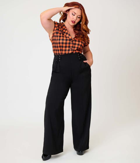 Plus Size Lace Up High Waist Trousers