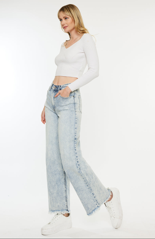 Kancan Colbie High Rise Wide Leg Jeans In Brown