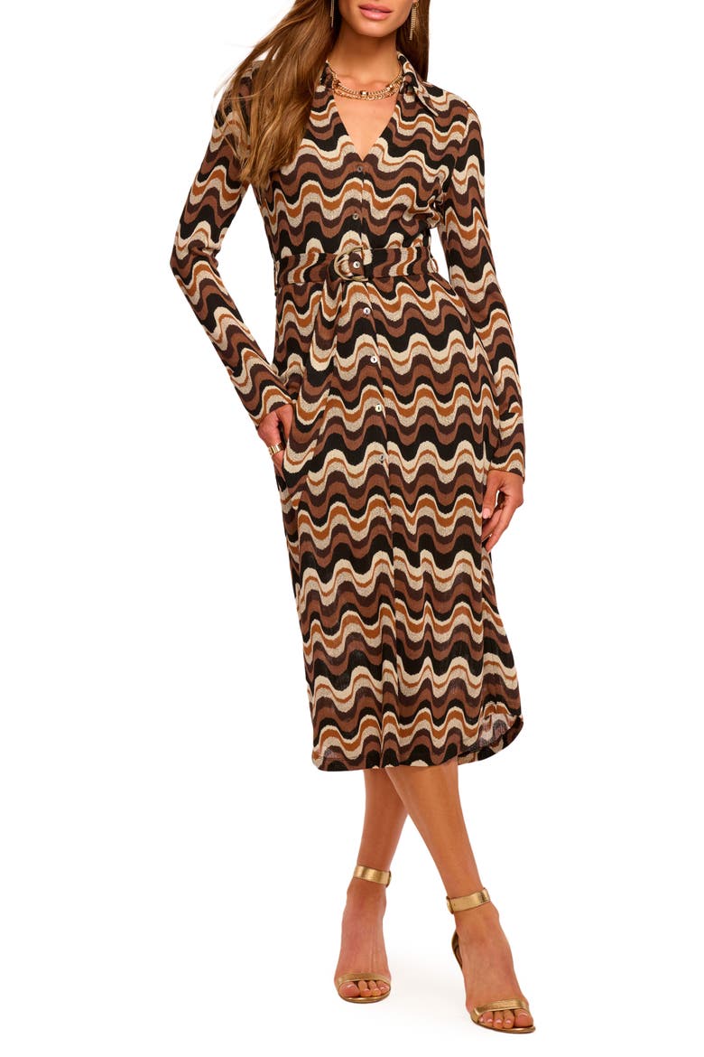 Lydia Wavy Stripe Long Sleeve Sweater Shirtdress, Main, color, BLACK MULTI