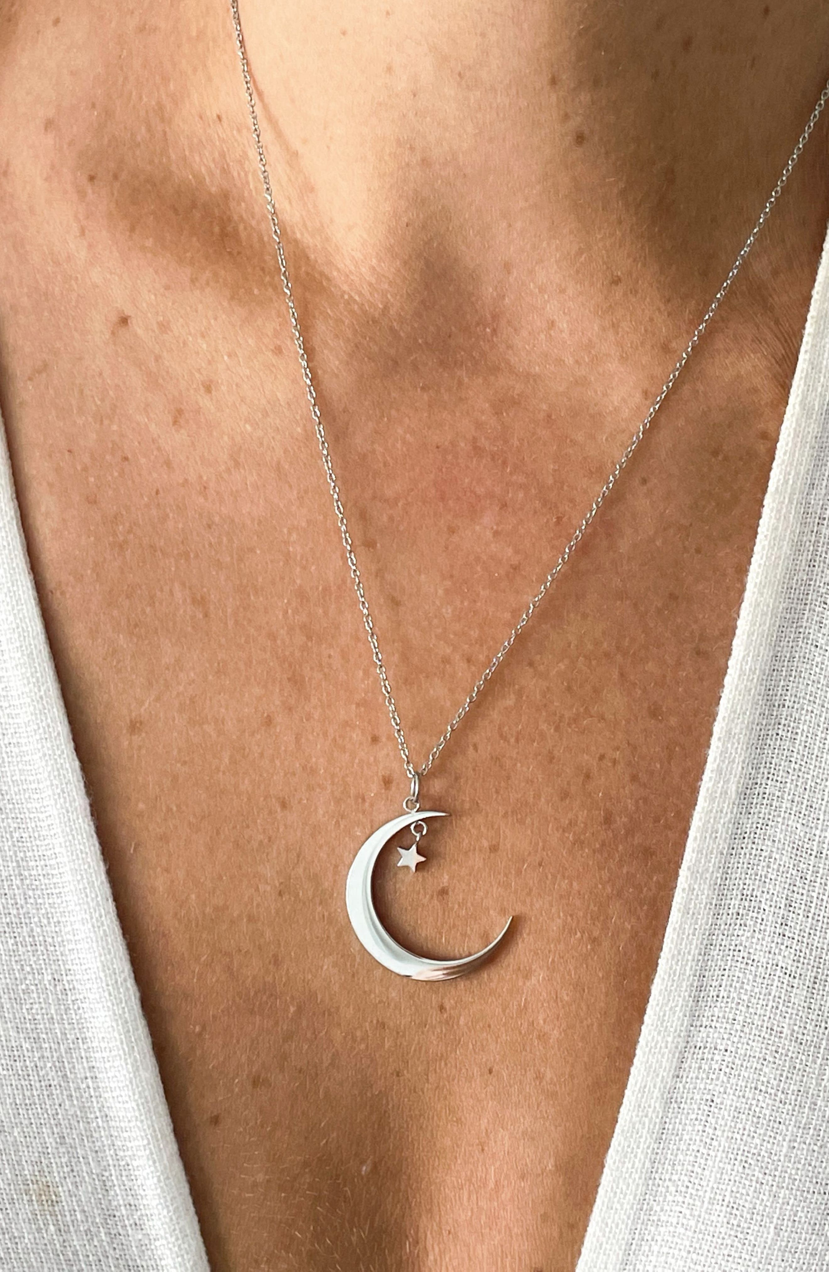 Adornia Hanging Moon & Star Pendant Necklace