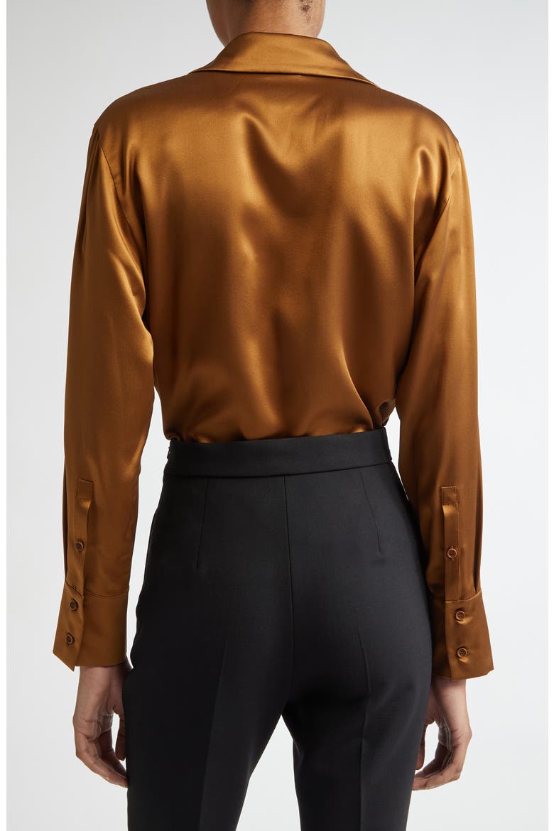 Mazurca Silk Satin Button-Up Shirt, Alternate, color, TOBACCO