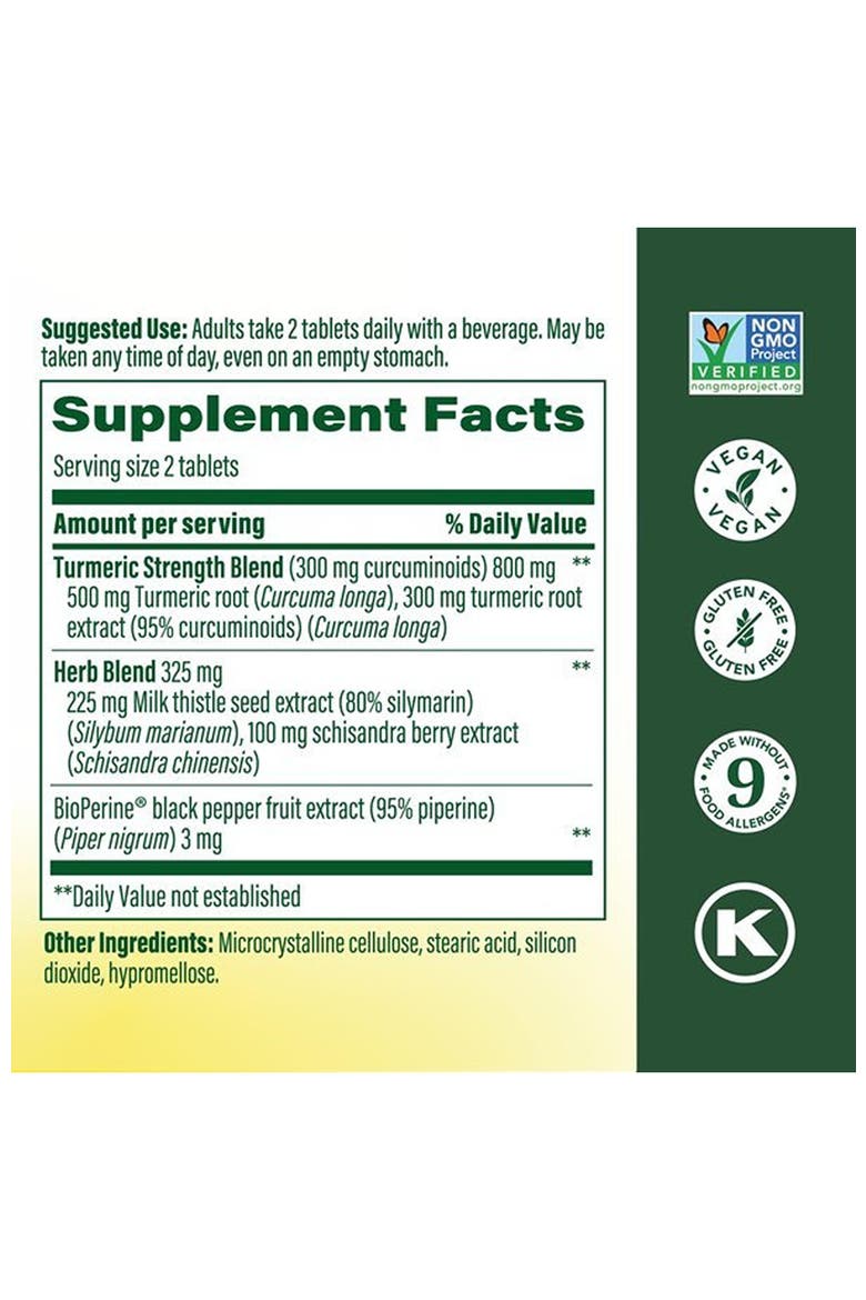 Turmeric Curcumin Supplement for Liver Support with Black Pepper & Milk Thistle, Vegan, Non-GMO, 60 Tablets, Alternate, color, None