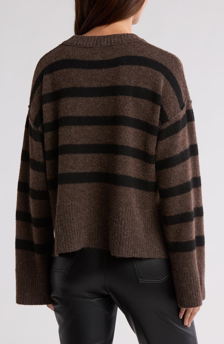 Bobeau Stripe Wide Sleeve Crop Sweater, Alternate, color, Chocolate/ Black