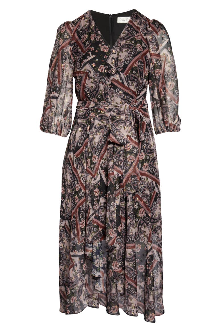 Paisley Metallic Dot Chiffon High-Low Dress, Alternate, color, MAUVE