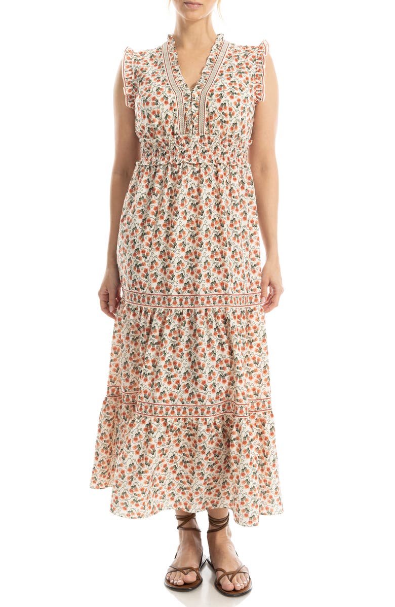 MAX STUDIO Smocked Fit & Flare Maxi Dress, Alternate, color, Cream/ Pink Bell Flower