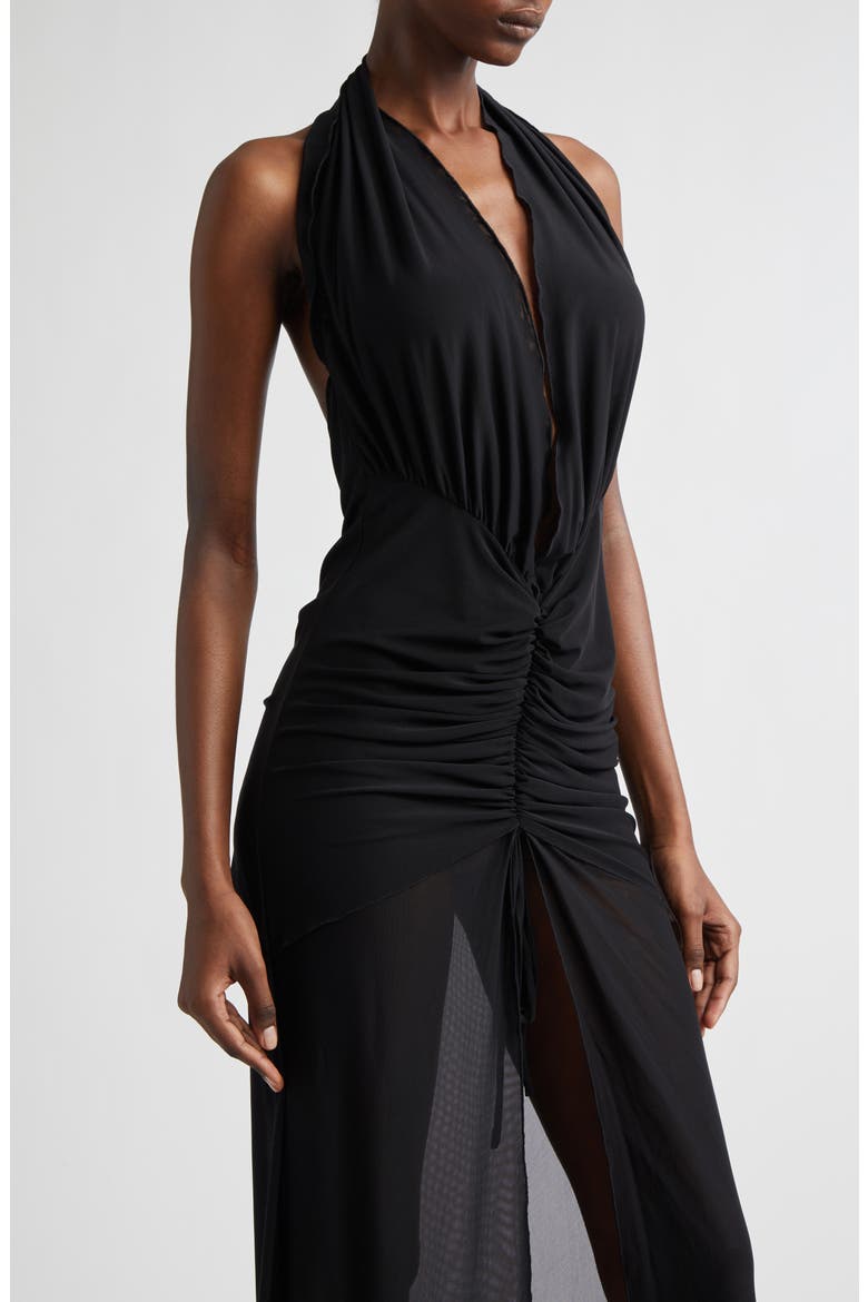 Stretch Mesh Halter Dress, Alternate, color, BLACK