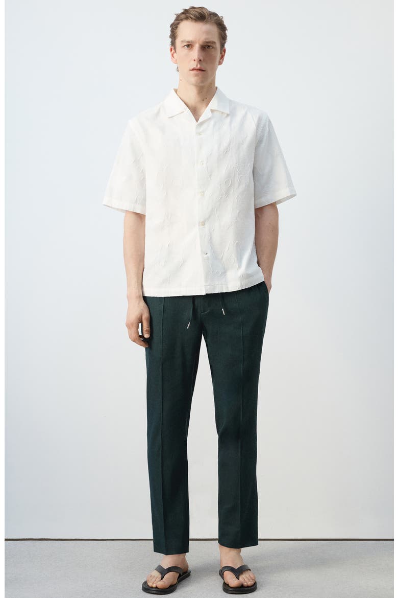 Floral Jacquard Cotton & Linen Camp Shirt, Alternate, color, OFF WHITE
