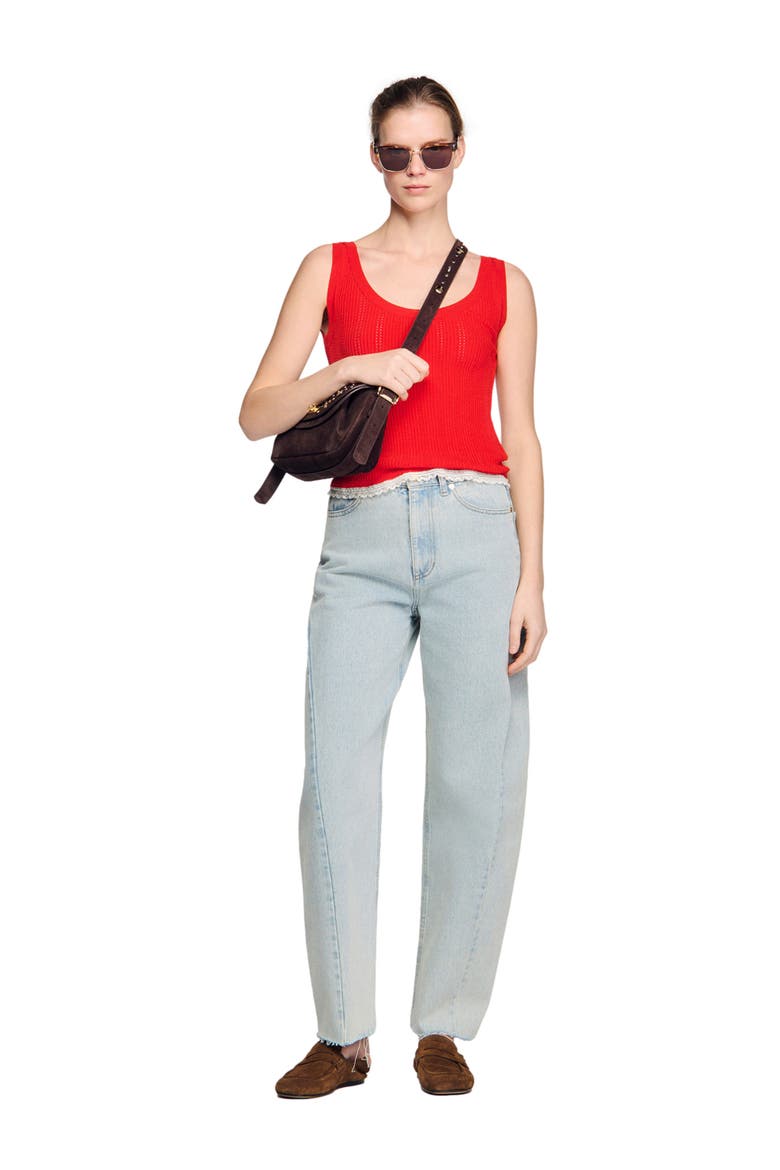 Knit and lace top, Alternate, color, Red