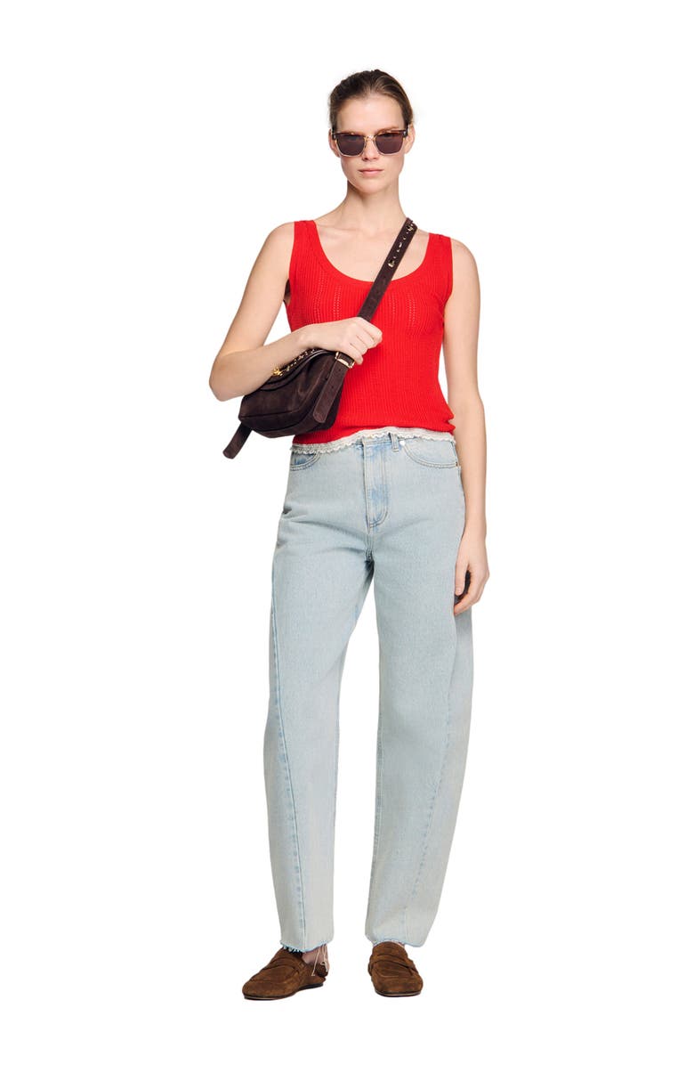 SANDRO Knit and lace top, Alternate, color, Red