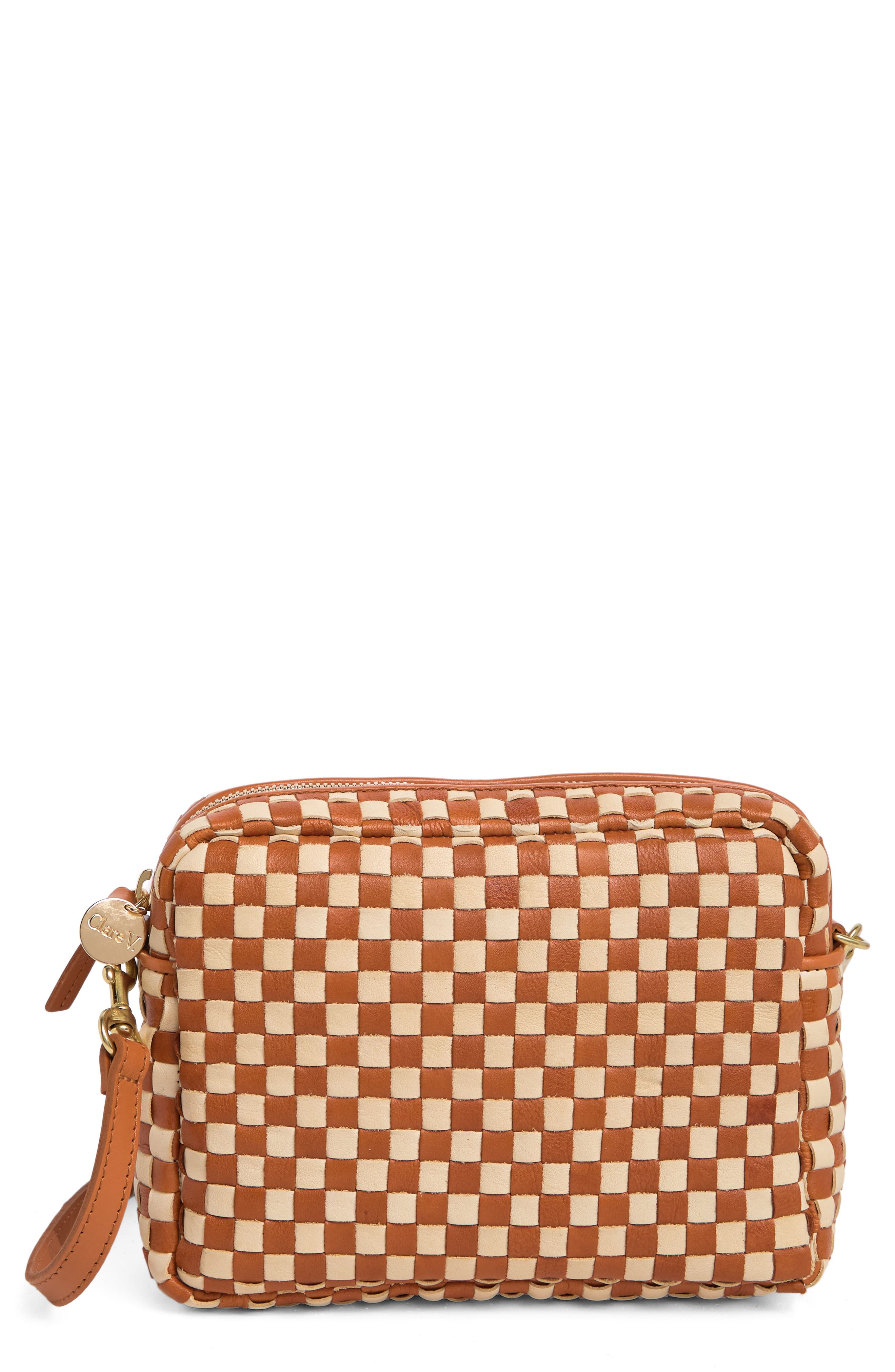 Clare V. Midi Sac Woven Leather Crossbody Bag, Main, color, 