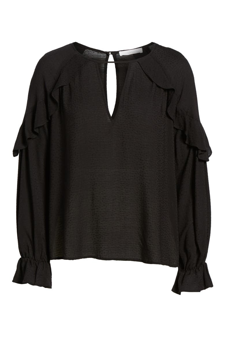 Textured Ruffle Blouse, Alternate, color, BLACK