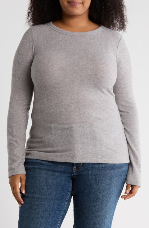 Long Sleeve Brushed Knit Top (Plus)