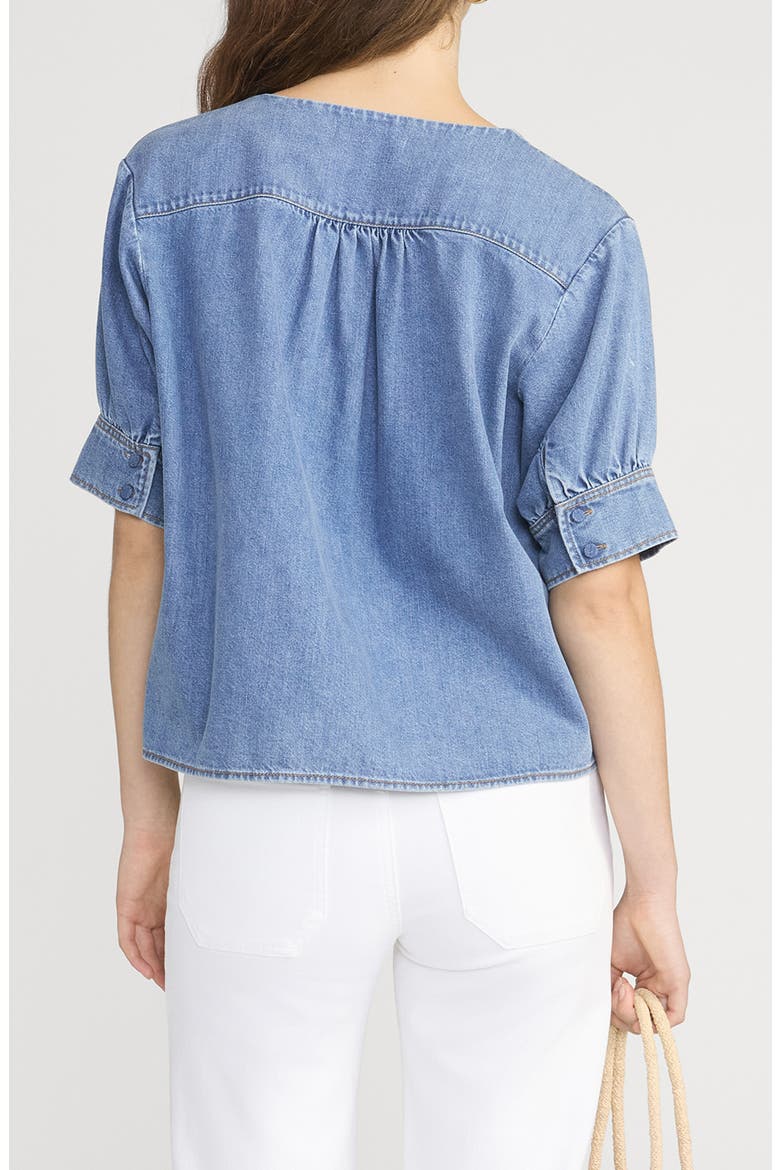 V-Neck Denim Popover Top, Alternate, color, SORA