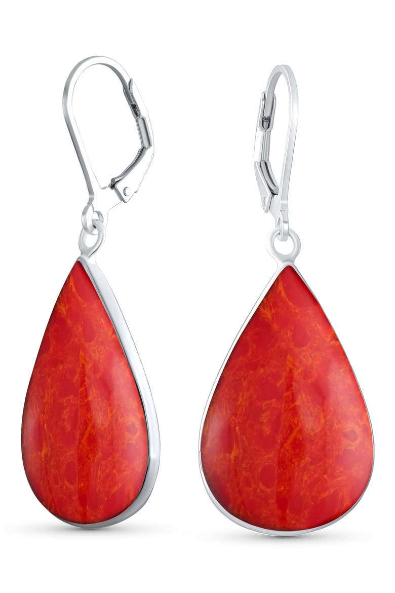 Sterling Silver Teardrop Earrings, Main, color, RED