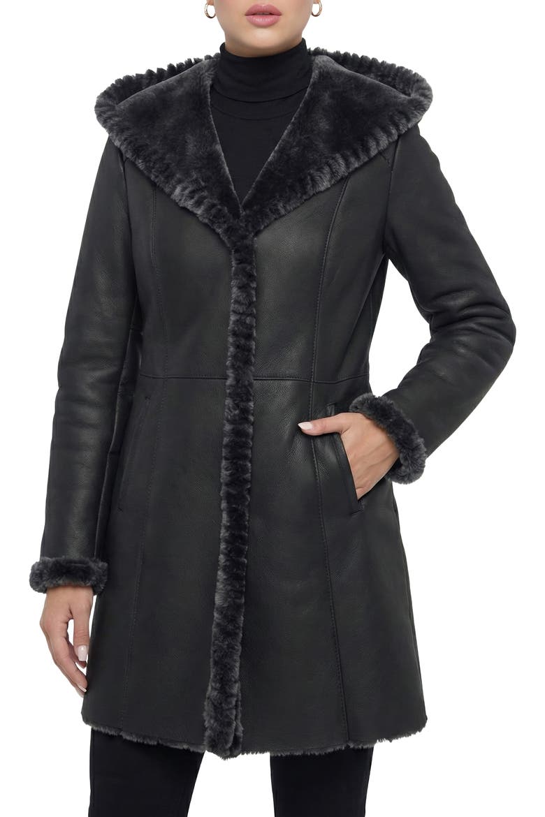 Merino Genuine Shearling Parka With Whipstitch Trim, Alternate, color, BLACK BRISA
