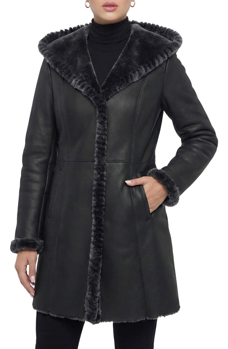 GORSKI Merino Genuine Shearling Parka With Whipstitch Trim, Alternate, color, Black Brisa