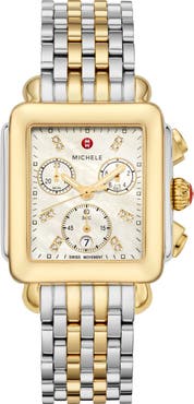 MICHELE Deco Diamond Chronograph Bracelet Watch, 33mm