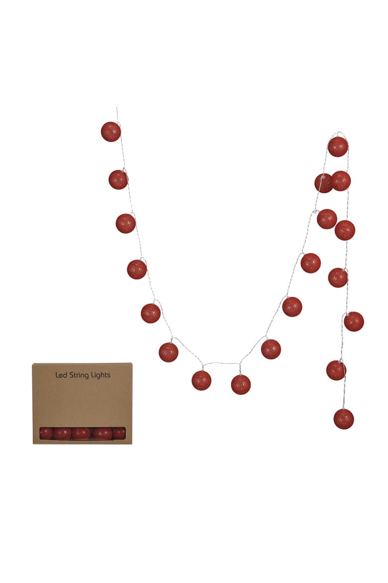Fabric String Ball Lights with Plastic Cord & 20 Lights, Main, color, Burgundy