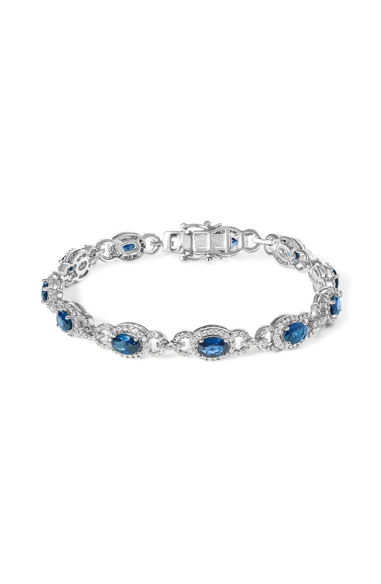 Haus of Brilliance 14K White Gold Vintage-Inspired Oval Blue Sapphire & Diamond Link Bracelet, Main, color, White