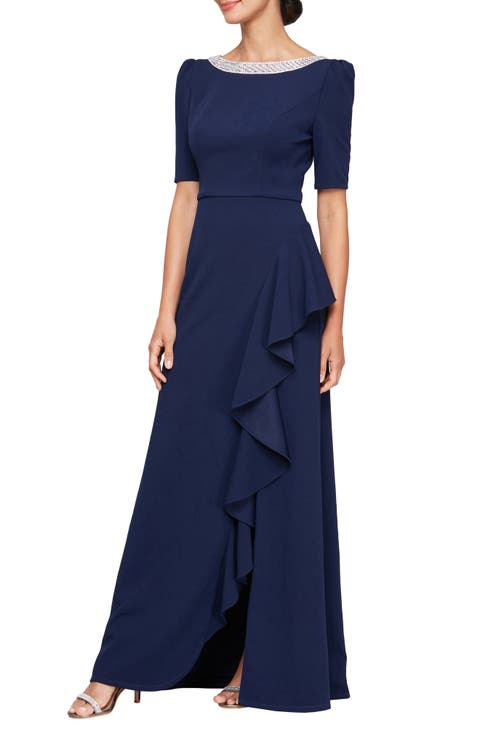 Embellished Neck Ruffle Gown (Petite)