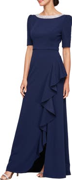 Alex Evenings Embellished Neck Ruffle Gown