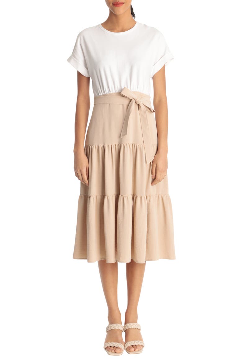 Short Sleeve Combo T-Shirt Dress, Alternate, color, BEIGE