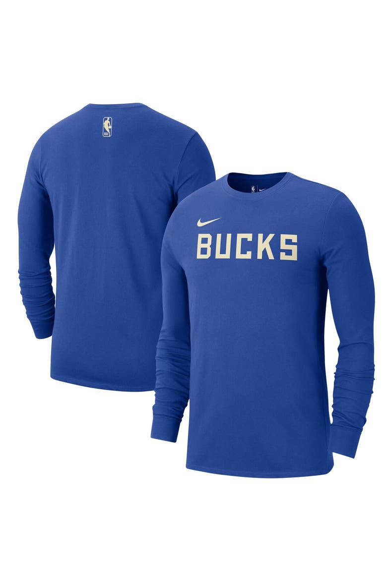 Men's Nike Royal Milwaukee Bucks 2024/25 City Edition Essential Logo Long Sleeve T-Shirt, Main, color, Royal