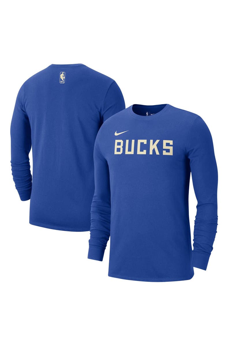 Nike Men's Nike Royal Milwaukee Bucks 2024/25 City Edition Essential Logo Long Sleeve T-Shirt, Main, color, 