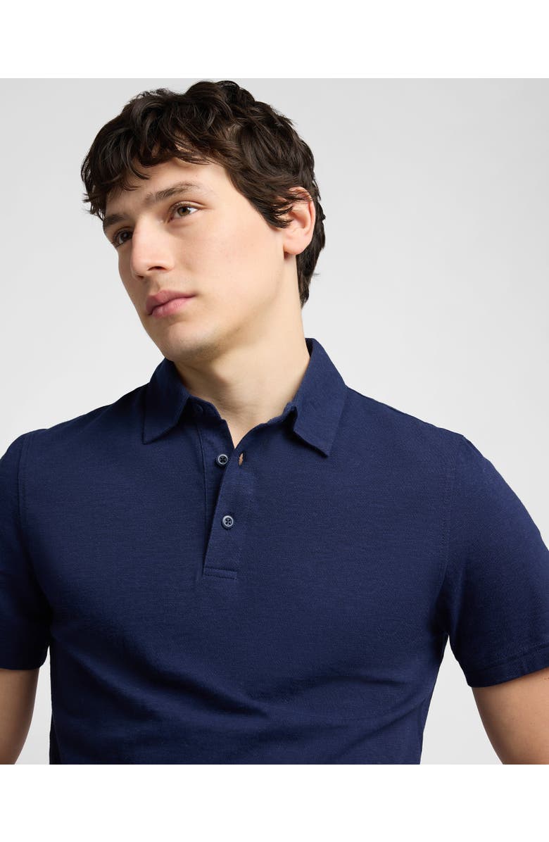 Onia Stretch Linen Jersey Short Sleeve Polo, Alternate, color, Midnight