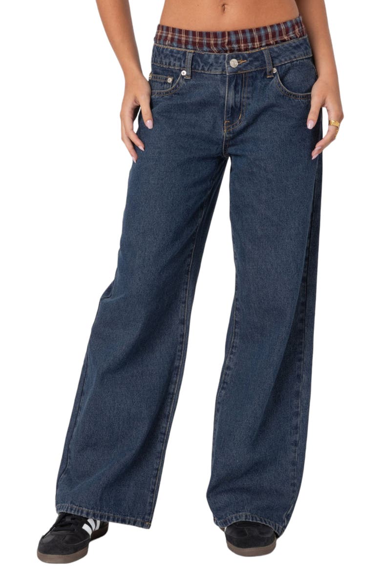 EDIKTED Boxer Detail Wide Leg Jeans, Main, color, Blue