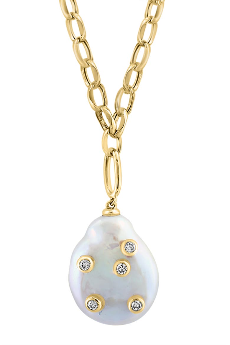 14K Yellow Gold Diamond & Baroque Freshwater Pearl Drop Pendant Necklace, Alternate, color, 14K Gold