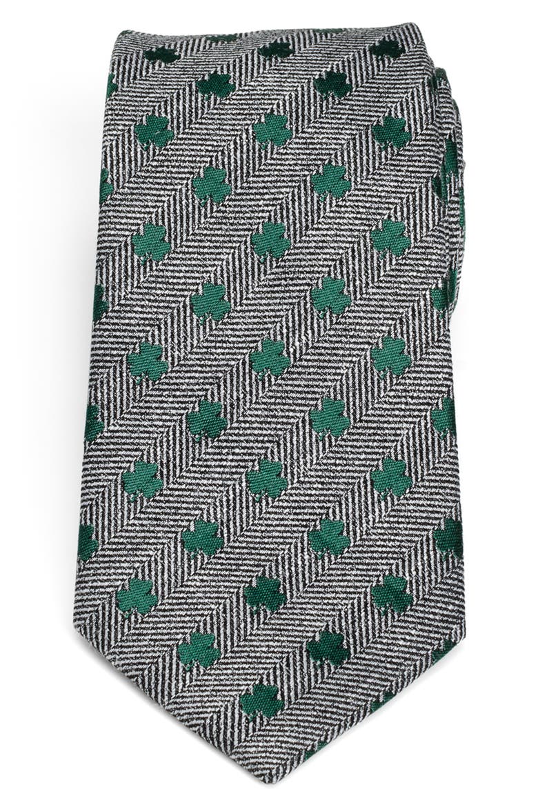 Herringbone Shamrock Linen Tie, Main, color, GRAY