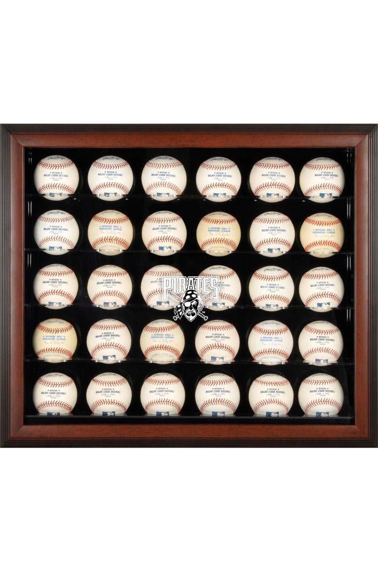 FANATICS AUTHENTIC Pittsburgh Pirates Logo Brown Framed 30-Ball Display Case, Main, color,