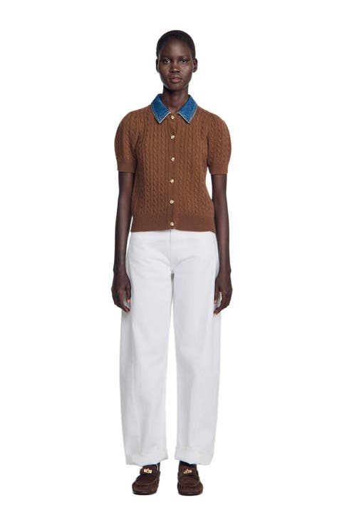 Cardigan with detachable denim collar