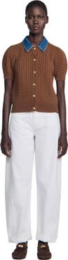 SANDRO Cardigan with detachable denim collar
