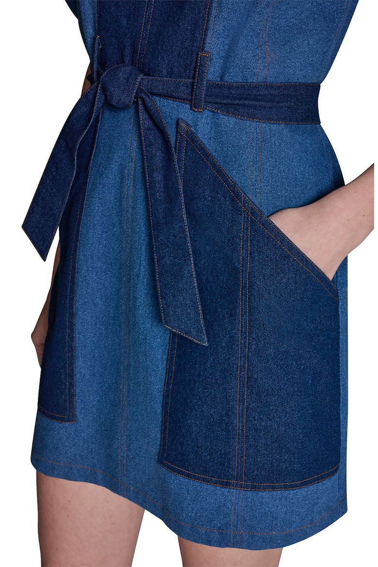 Tie Waist Puff Sleeve Denim Minidress, Alternate, color, INDIGO