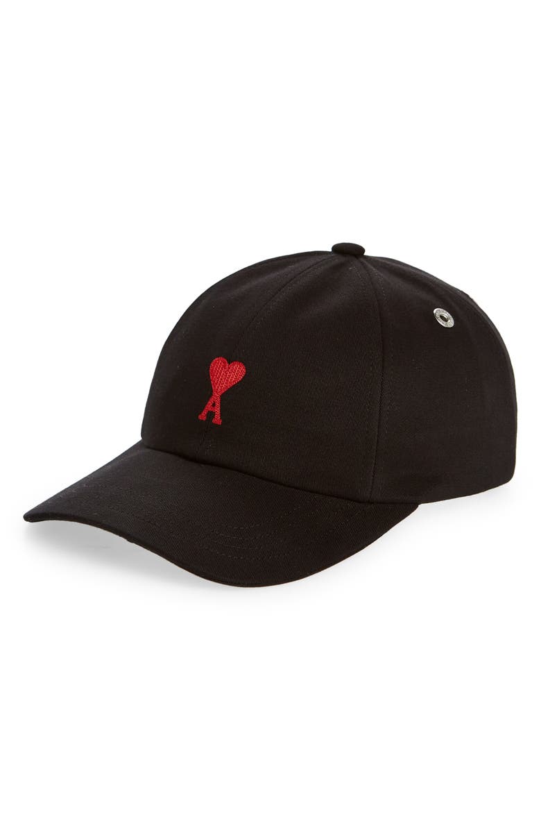 AMI PARIS Ami de Coeur Embroidered Adjustable Baseball Cap, Main, color, 001 Noir
