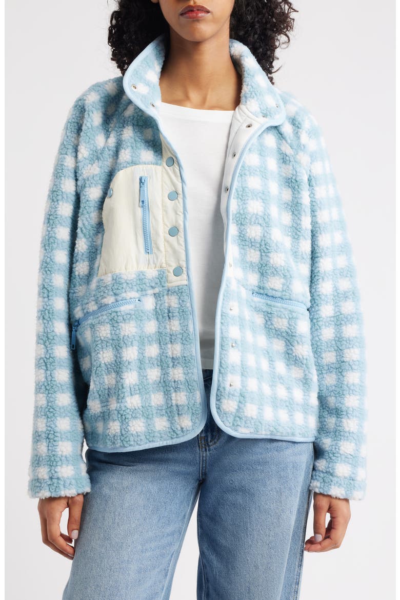 Gingham Grace Fleece Pullover, Main, color, SKY BLUE
