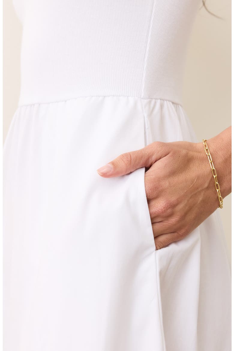 Gemma Mixed Media Midi Dress, Alternate, color, BRIGHT WHITE