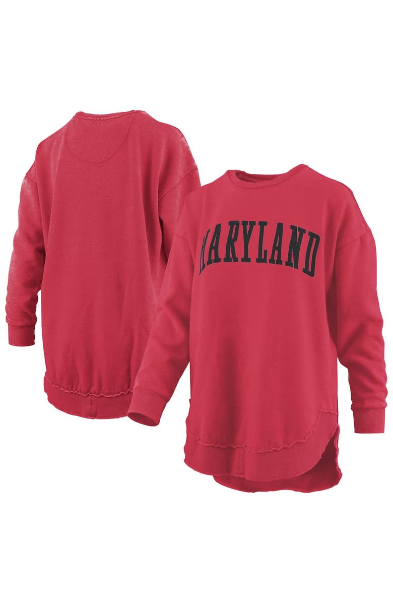 PRESSBOX Women's Pressbox Red Maryland Terrapins Melange Poncho Vintage Fleece Long Sleeve Pullover Sweatshirt, Main, color, Red