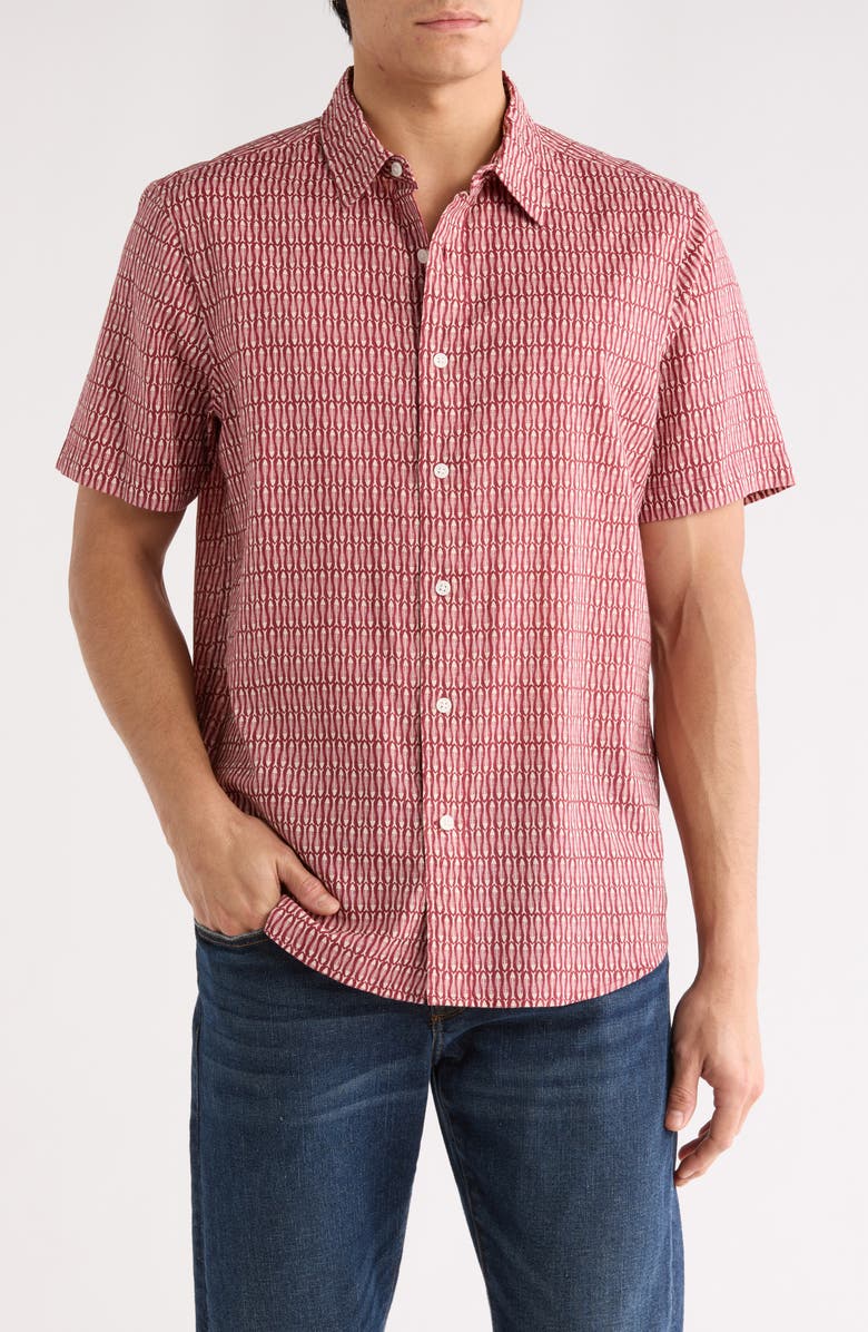 14th & Union Short Sleeve Woven Shirt, Main, color, Red Simple Fish