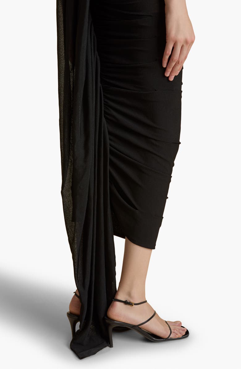 Khaite Aura Ruched Midi Pencil Skirt, Alternate, color, 