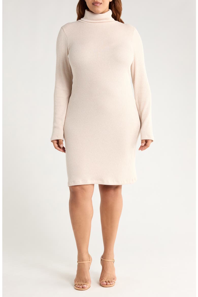 Long Sleeve Ribbed Turtleneck Dress, Main, color, OATMEAL