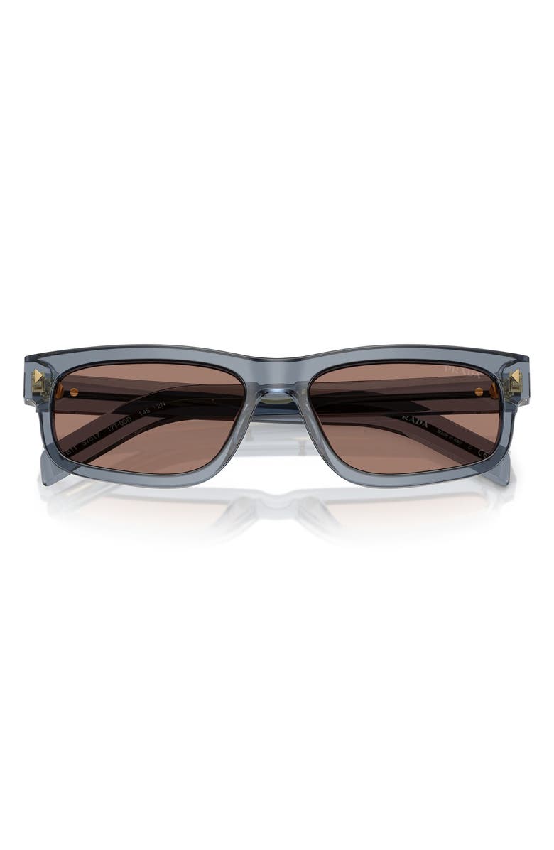 Prada 57mm Rectangular Sunglasses, Alternate, color, Ocean / Brown Mirror Grey