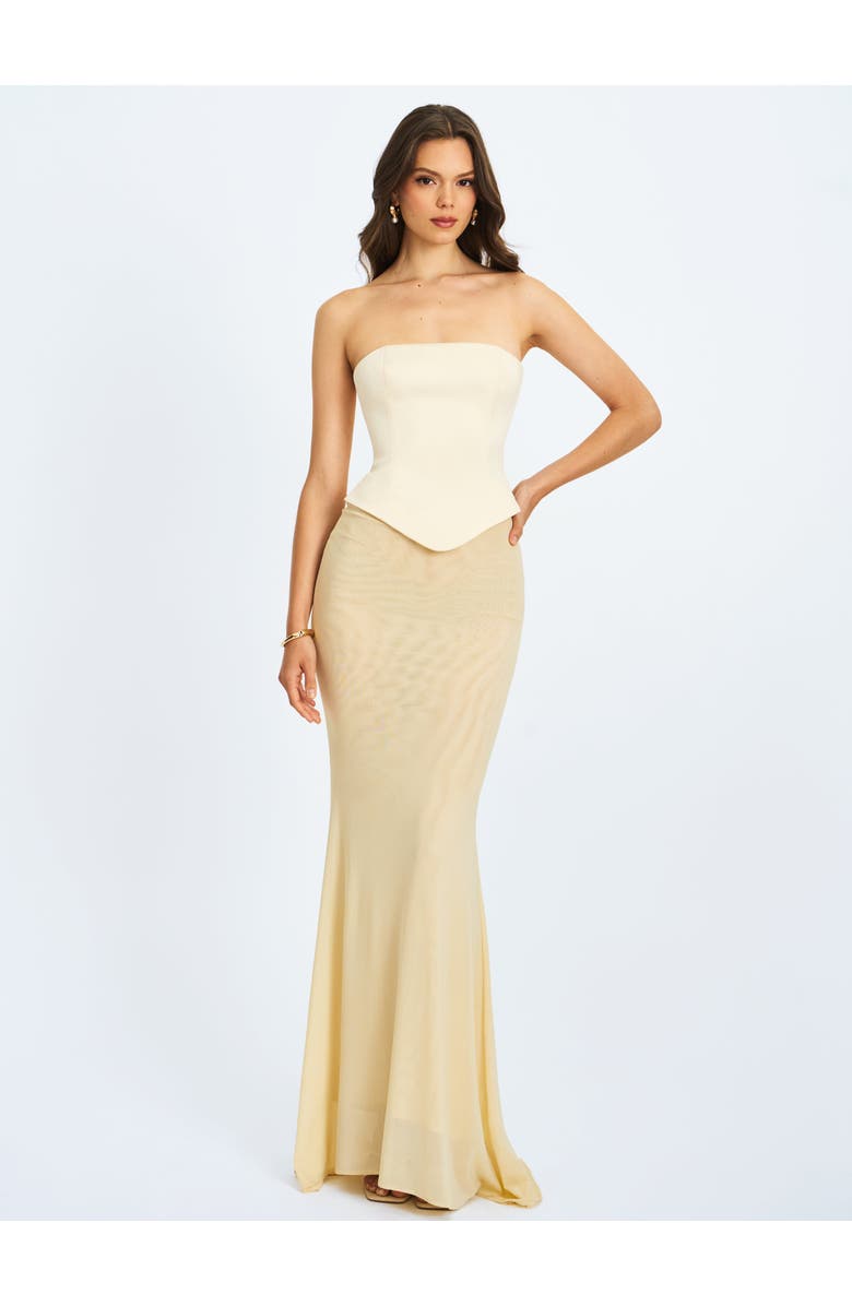 Miss Circle Adelina Peplum Mermaid Gown with Lace-up Back, Alternate, color, Butter Yellow