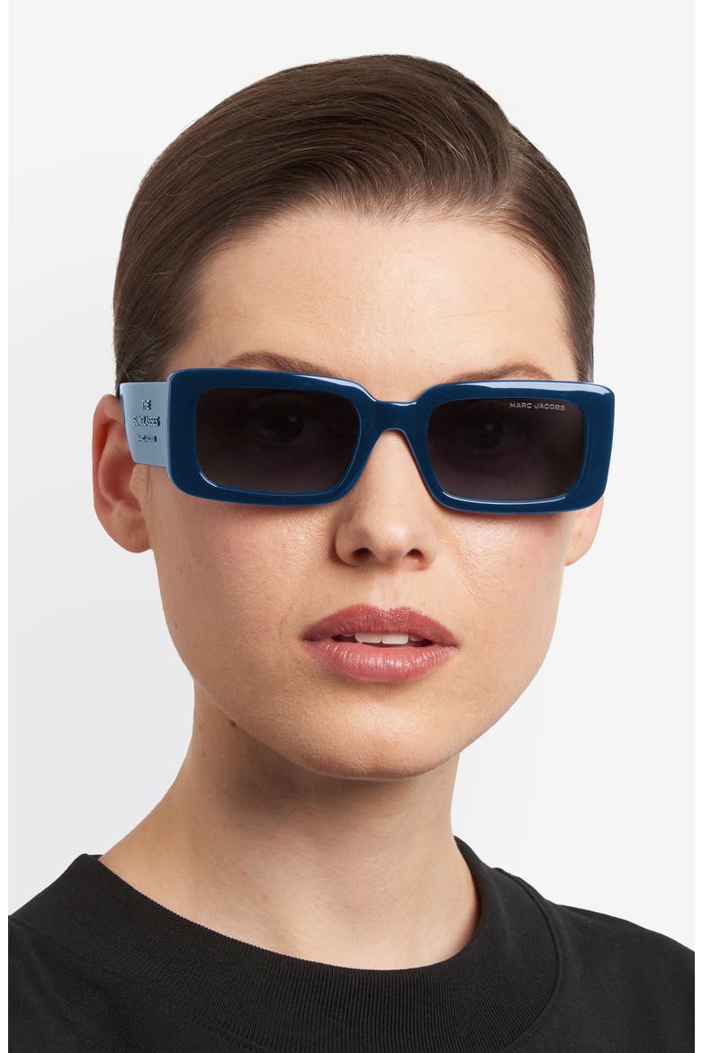 53mm Gradient Rectangular Sunglasses, Alternate, color, MATTE BLUE