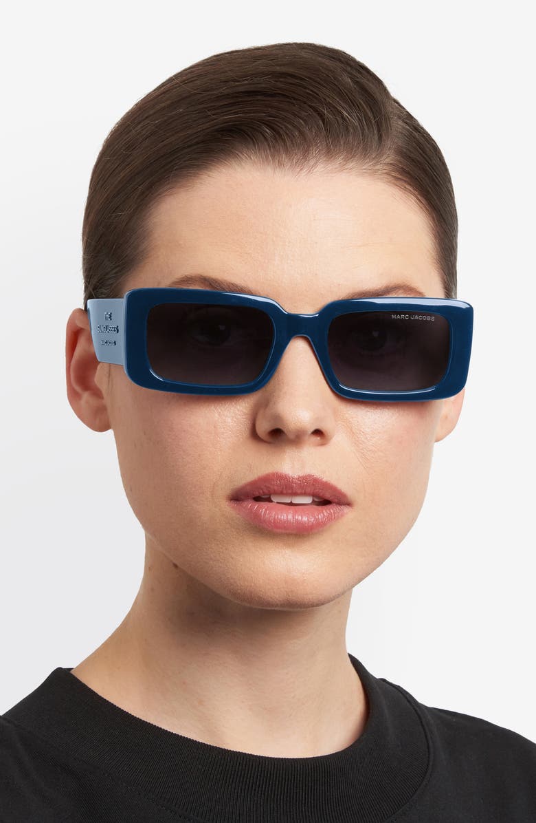 Marc Jacobs 53mm Gradient Rectangular Sunglasses, Alternate, color, Matte Blue