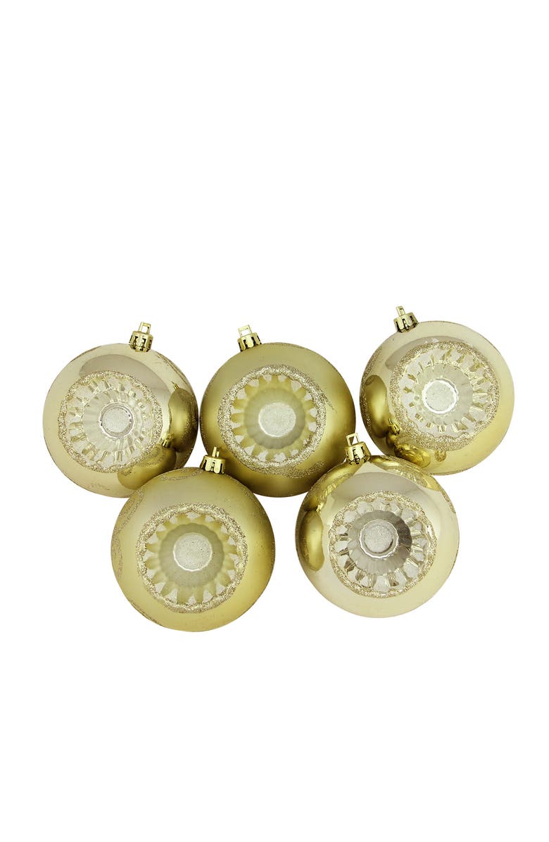 Northlight Shatterproof Retro Reflector Christmas Ball Ornaments - 3.25" (80mm) - Champagne Gold - 5ct, Main, color, Gold